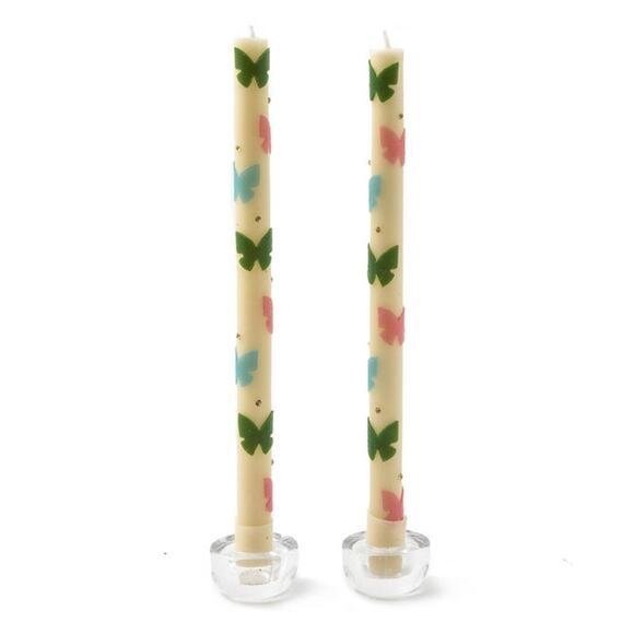 Brand New Mackenzie-Childs Butterfly Pastel Dinner Candles, Set of 2 - Picture 1 of 8